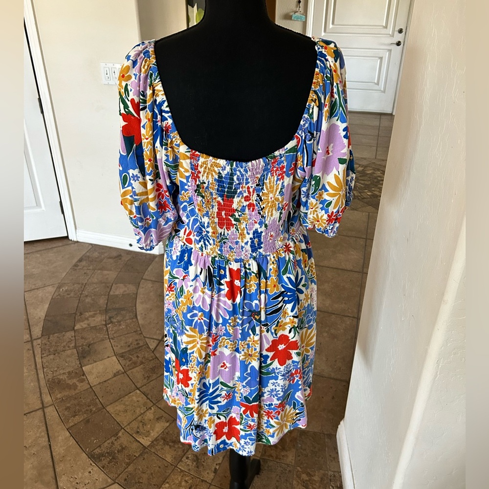 SUGARLIPS FLORAL PRINT DRESS (L); blue/red/lavendar/yellow - Picture 6 of 8